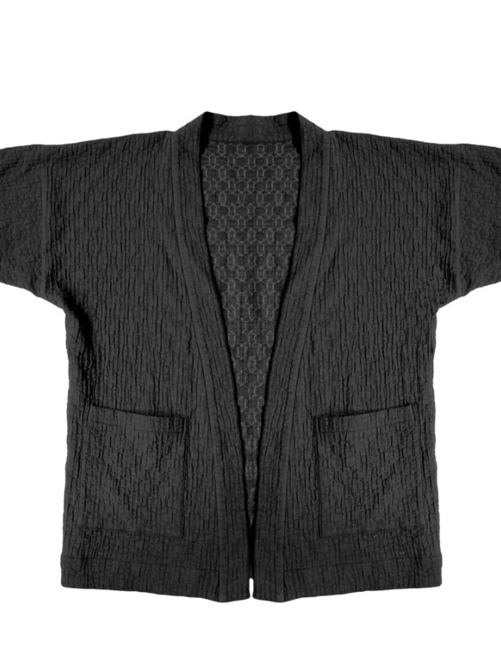 Black Textured Open-Front Women's Jacket with Patch Pockets